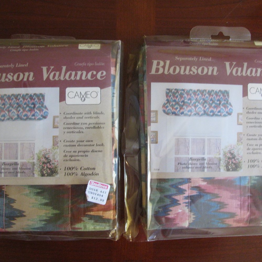 Blouson Valance Lot of 2 New in Pkg Burgandy Pink Teal 100% Cotton